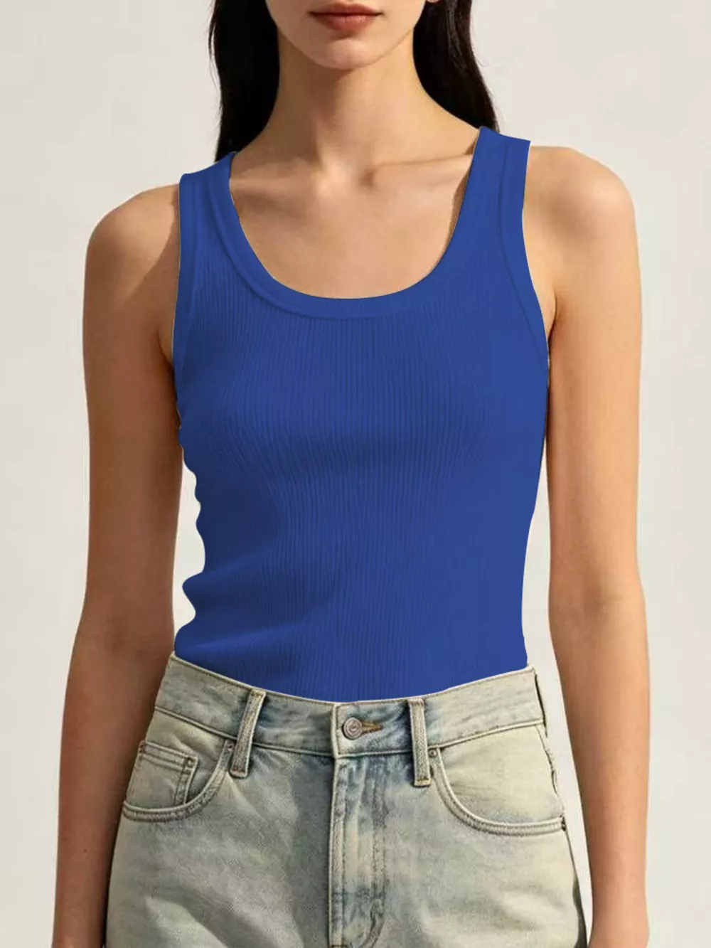 Ribbed Knit U-Neck Tank, image 9