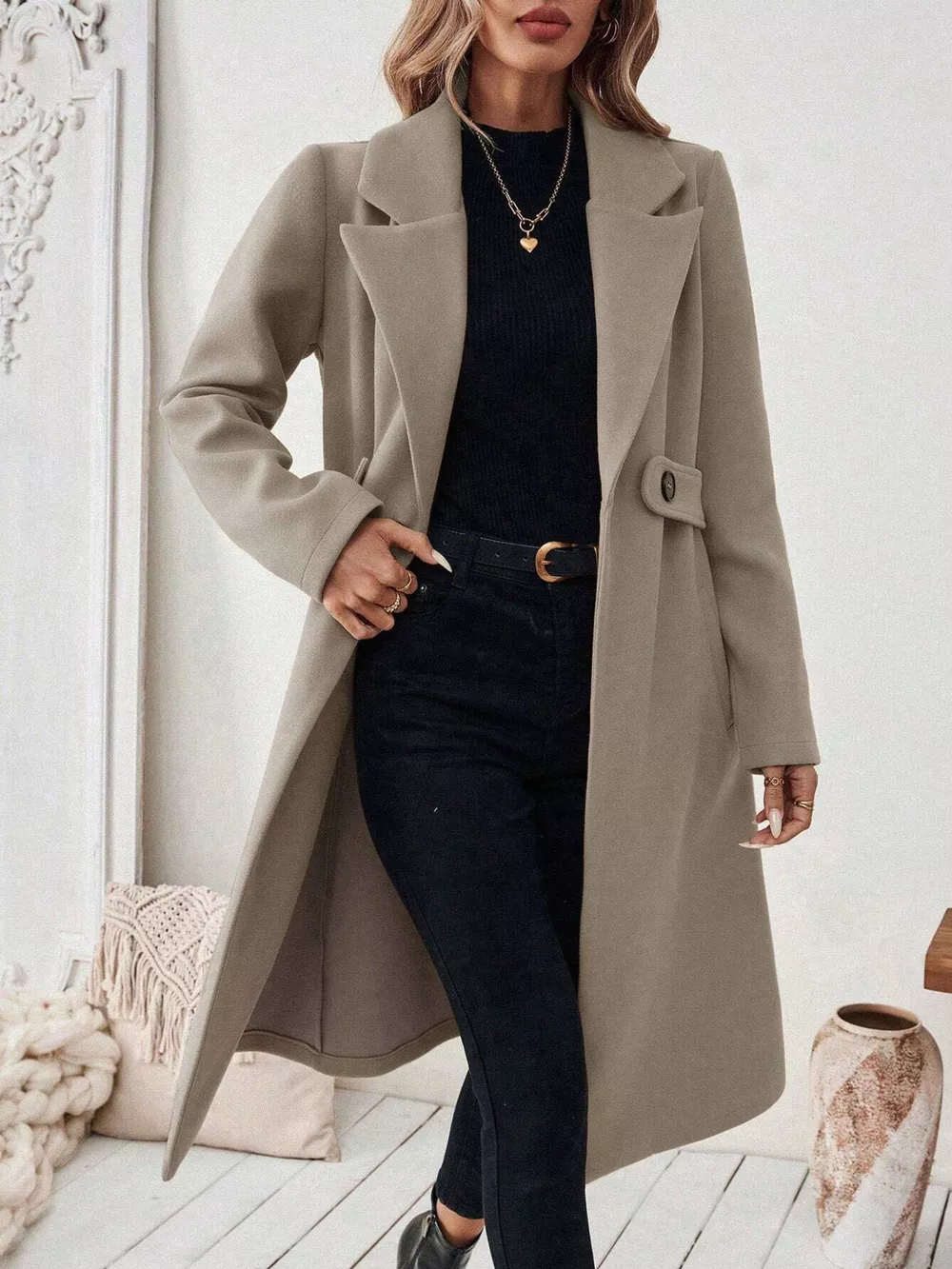 One Button Wool Blend Overcoat, image 15