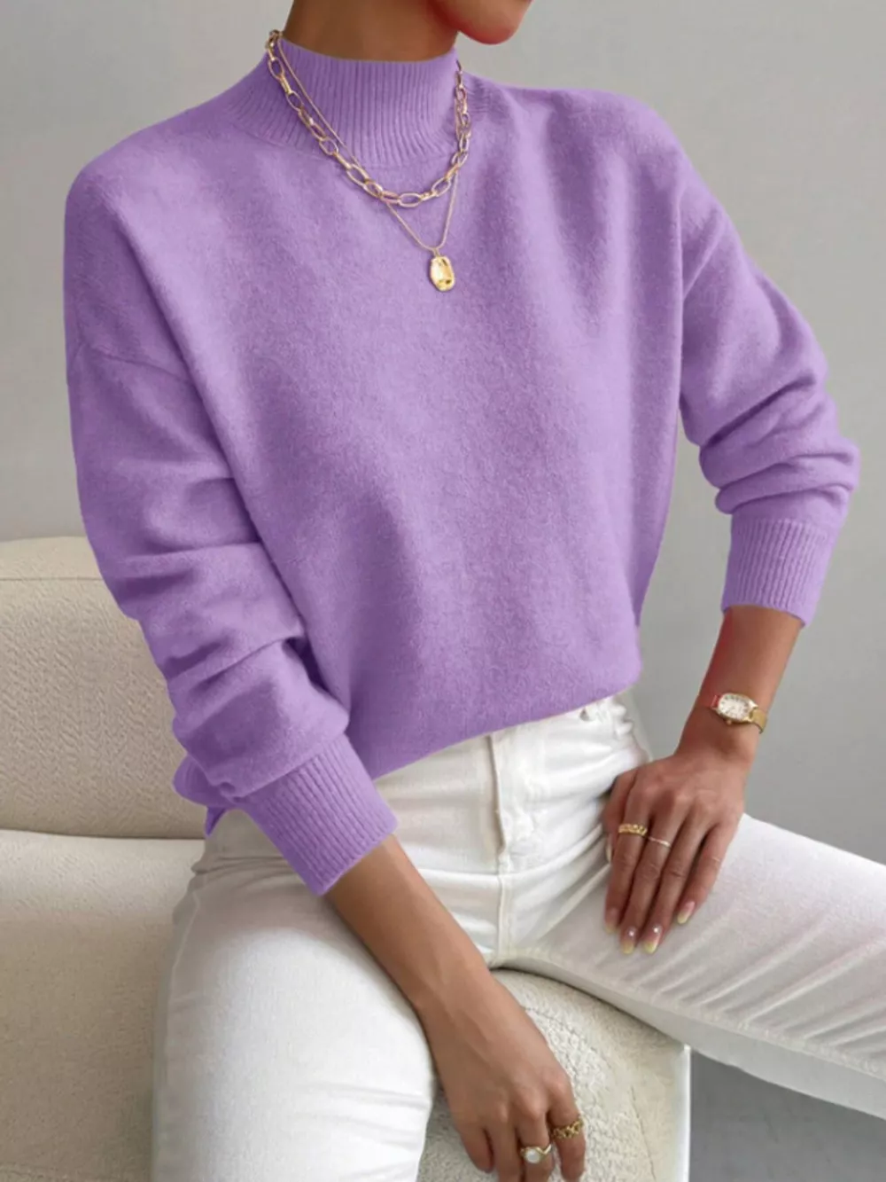 Mock Neck Dropped Shoulder Sweater, image 24