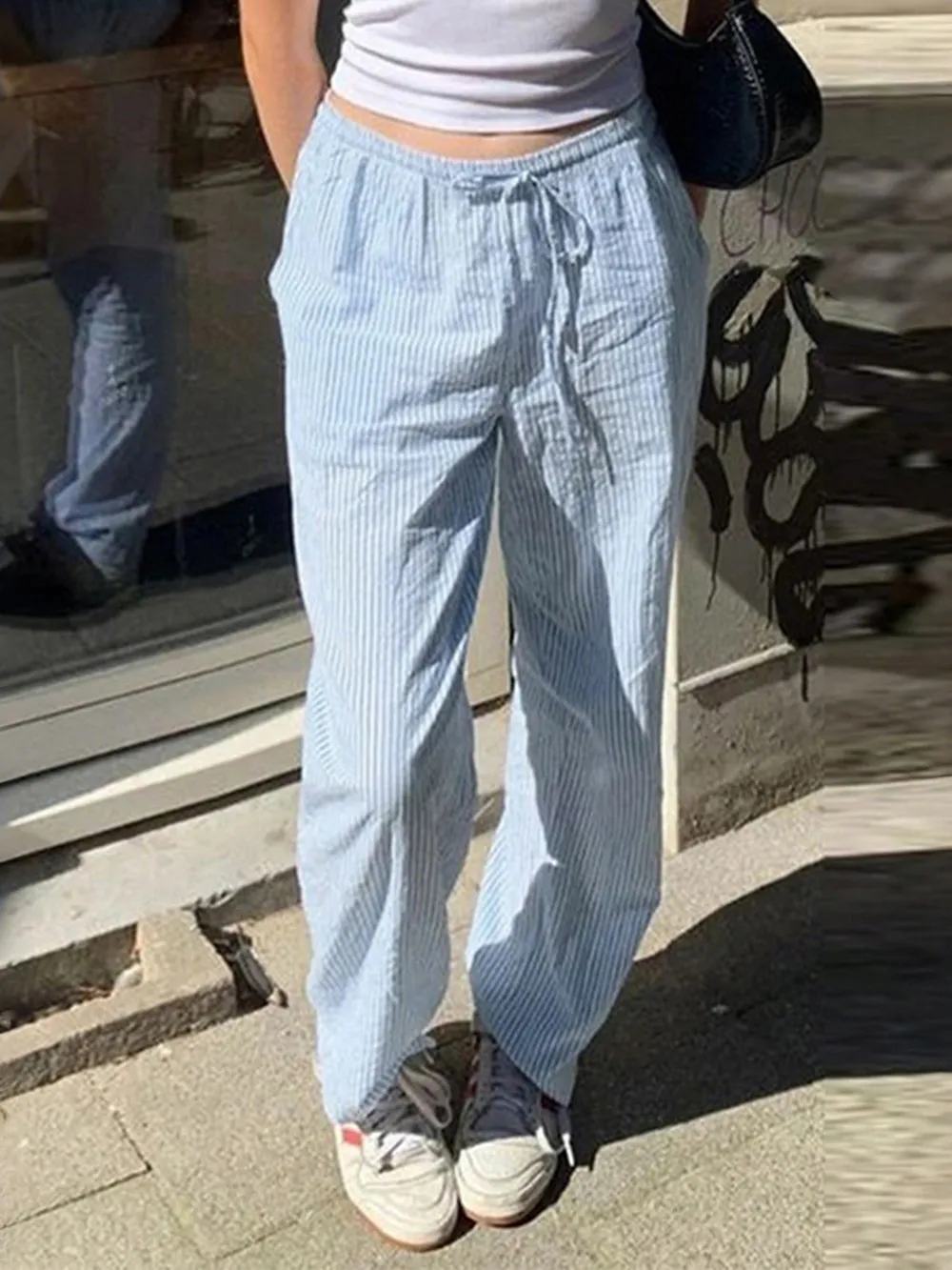 Striped Drawstring Wide Leg Pants, image 3