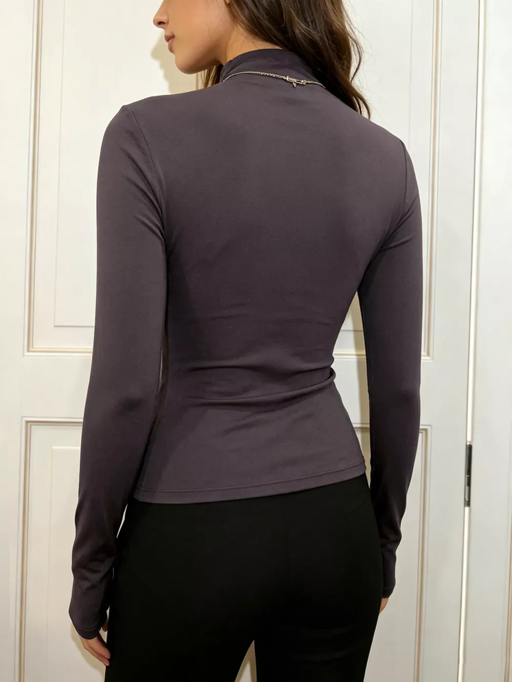 Slim-Fit Mock Neck Long Sleeve T-Shirt, image 5