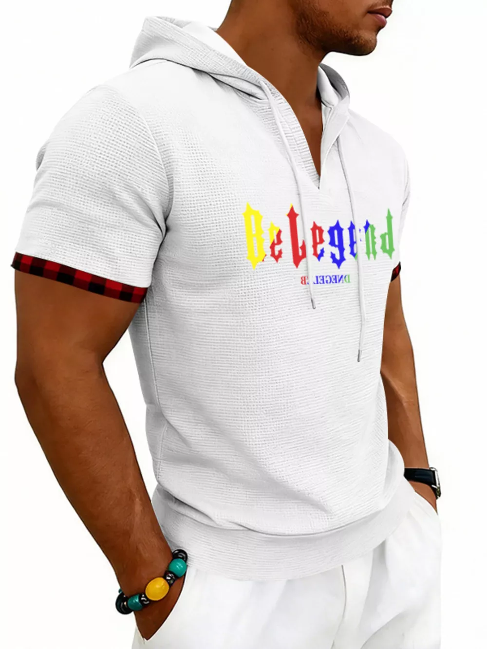 Men's Full Size Letter Graphic Short Sleeve Hooded Top Plus Size, image 4