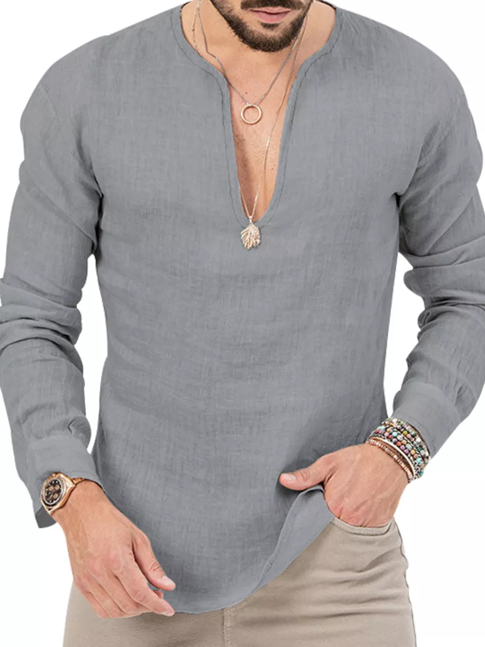 Men's Full Size Slim Fit Long Sleeve Blouse Plus Size, image 10