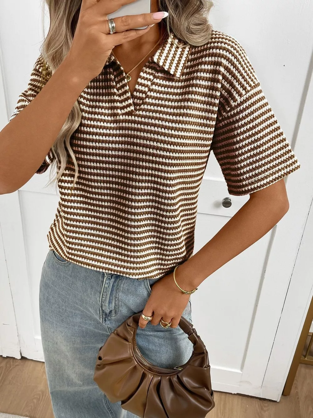 Striped Knit Short Sleeve Top, image 3