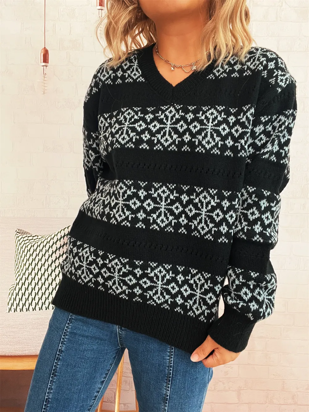 Contrast Ribbed hem Long Sleeve Sweater, image 12