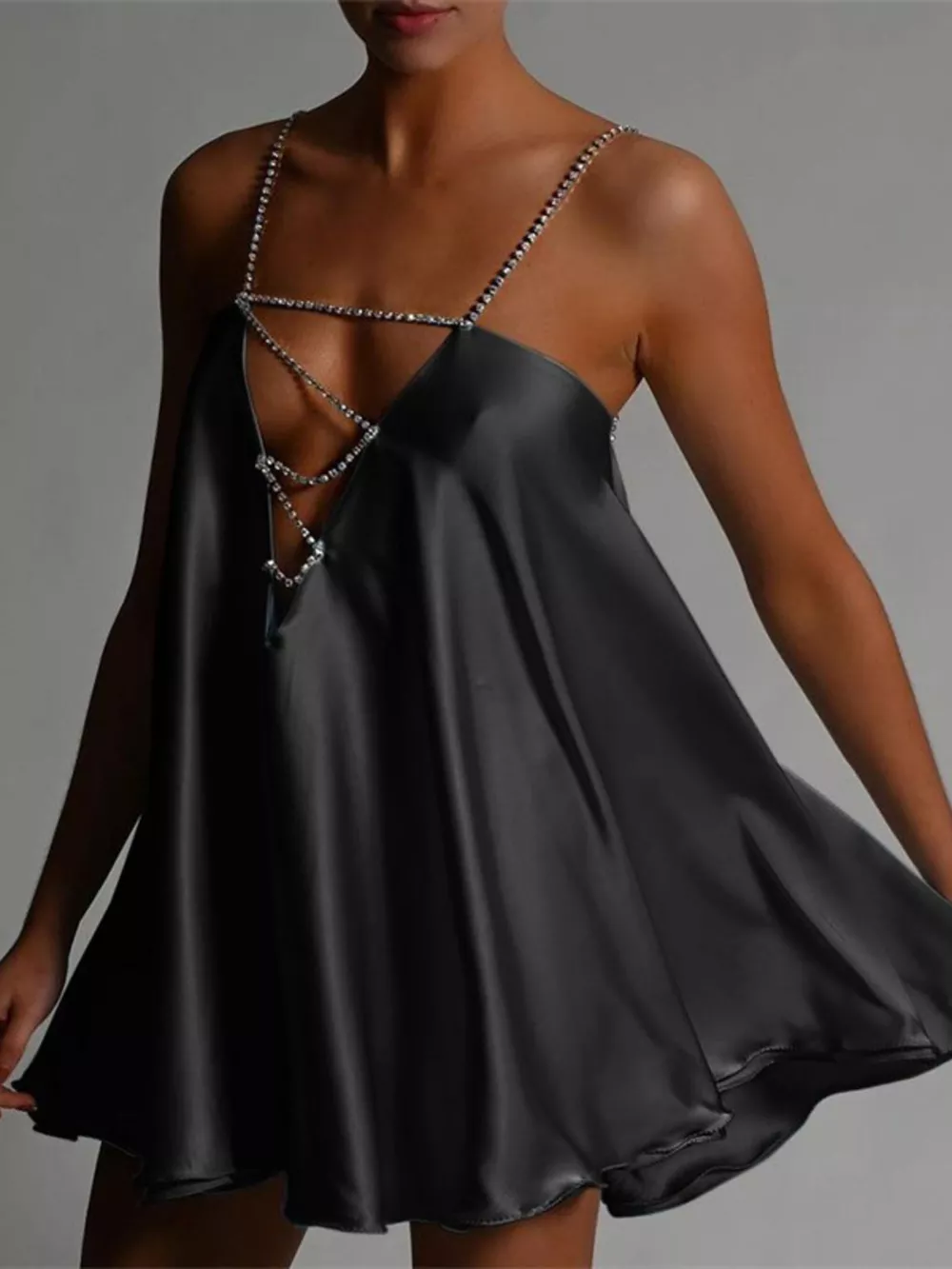Rhinestone Embellished Plunge Mini Dress, image 10