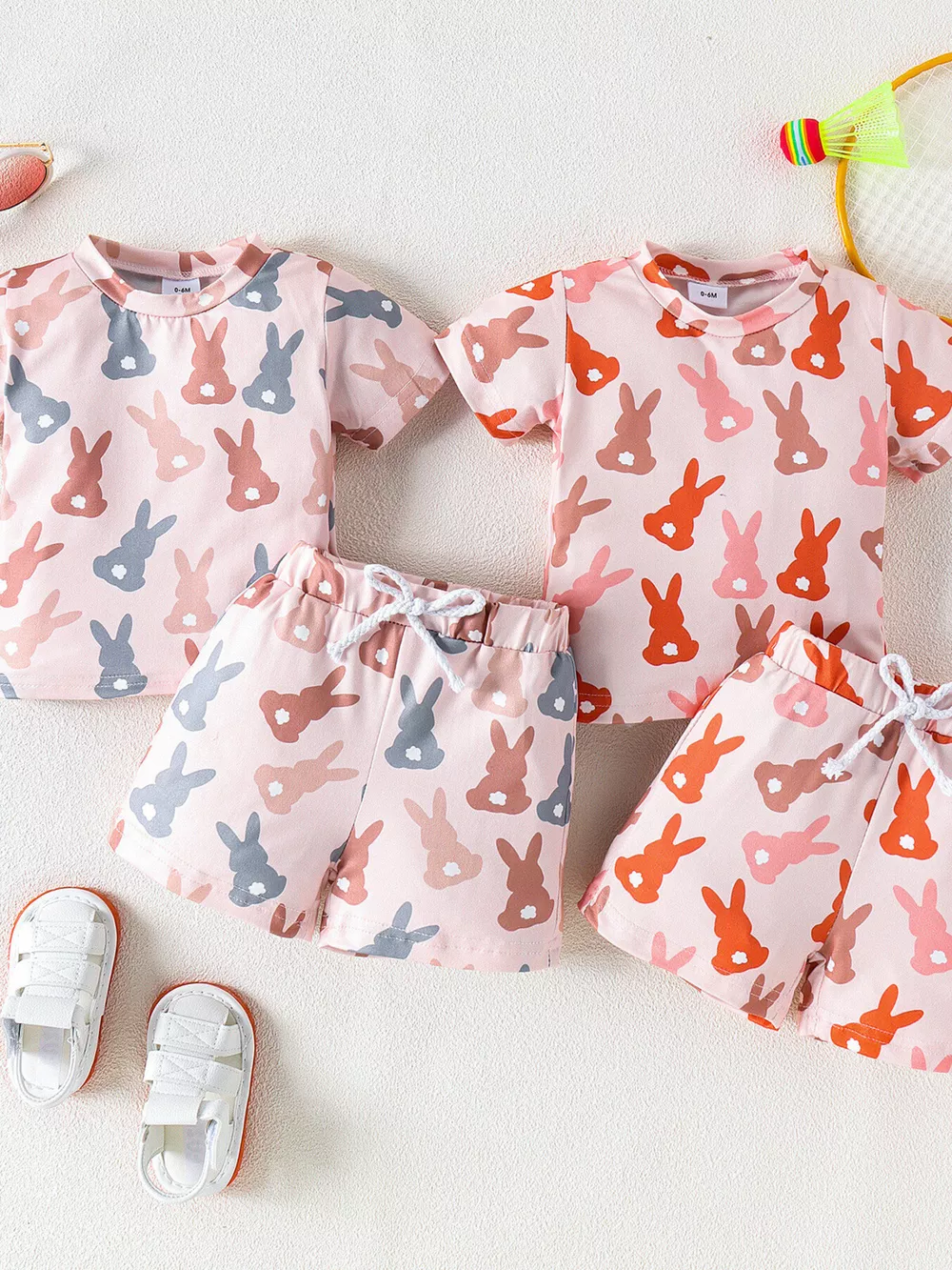 Children's Bunny Print Short Sleeve Top and Shorts Set, image 2