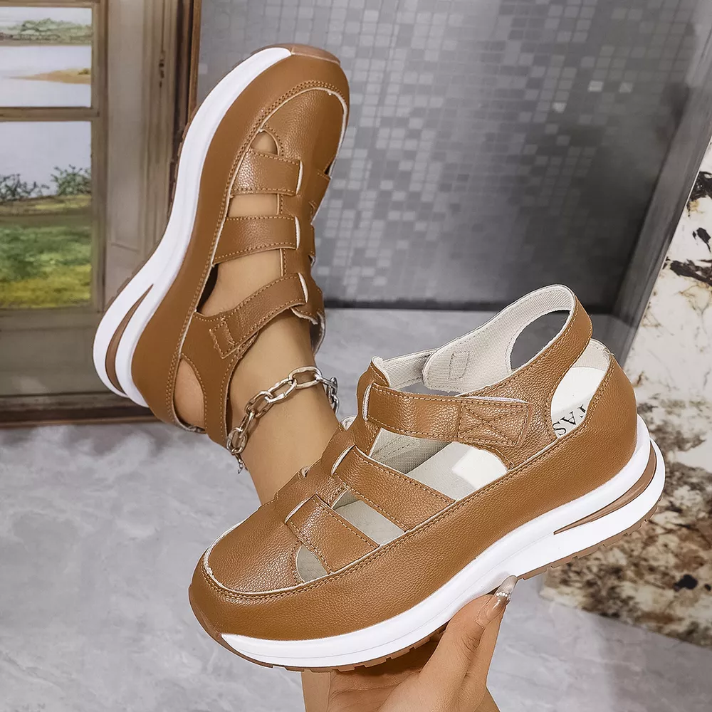 Cutout Wedge Velcro Sandals, image 8