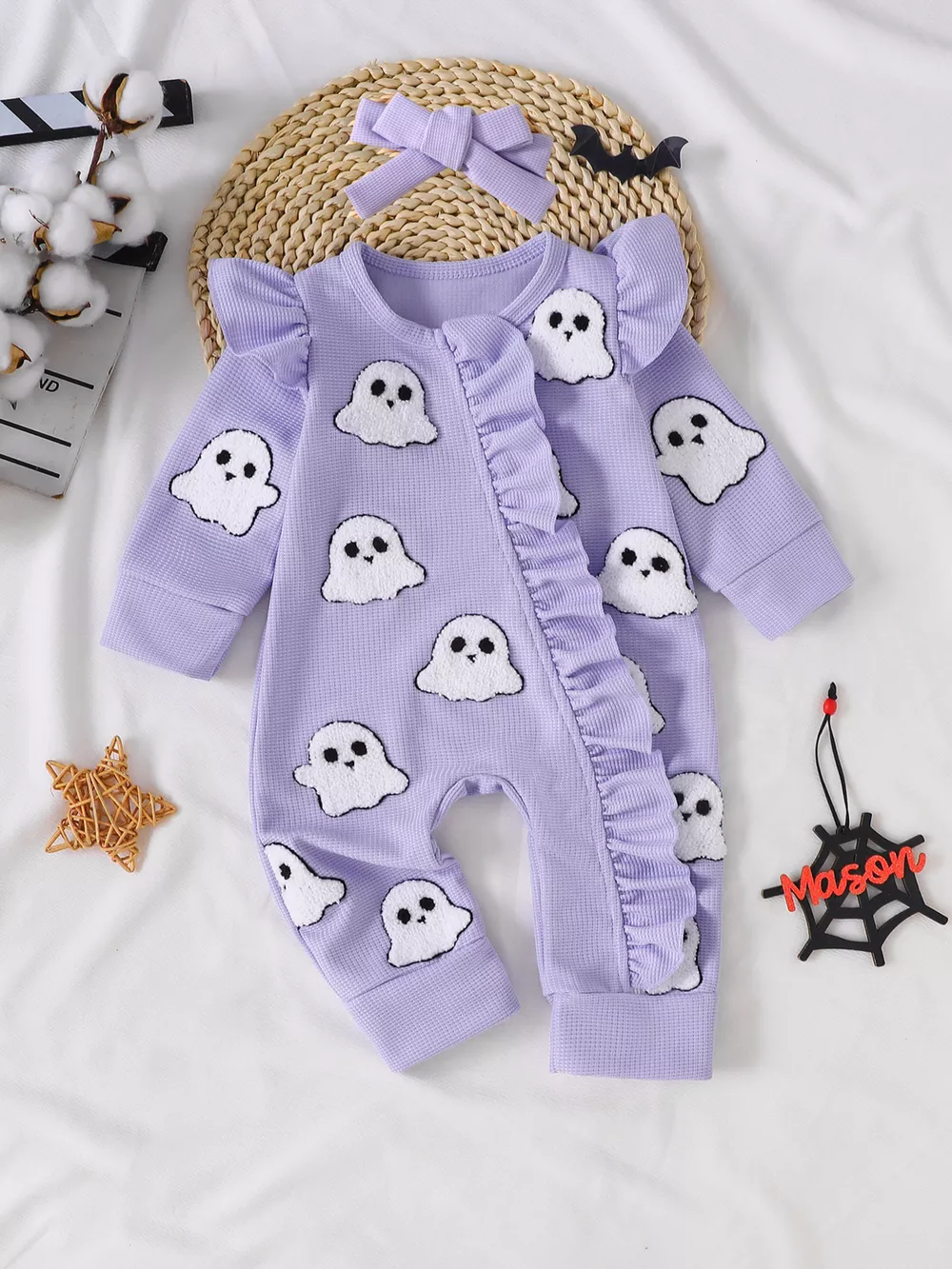 Children's Halloween Ruffled Long Sleeve One-Piece Jumpsuit with Headband, image 12