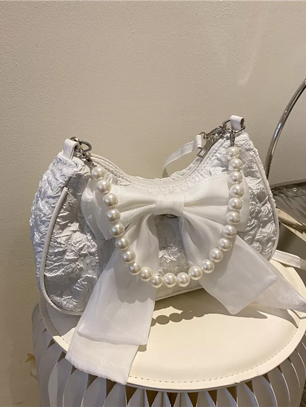 Bow Pearl Chain Crossbody Bag, image 2
