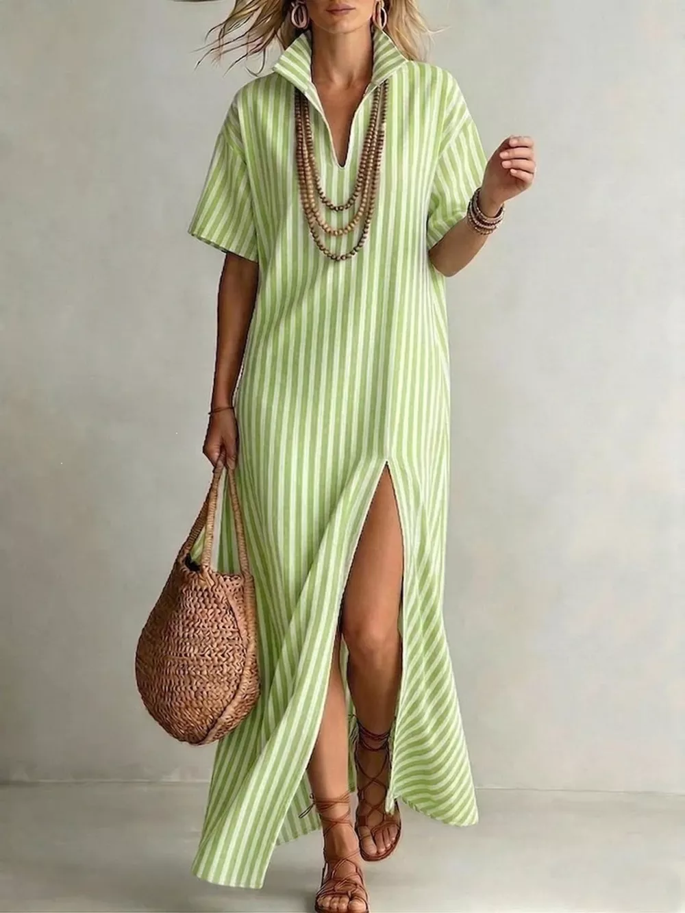 Full Size Striped Maxi Dress with Side Slit Plus SIze, image 3