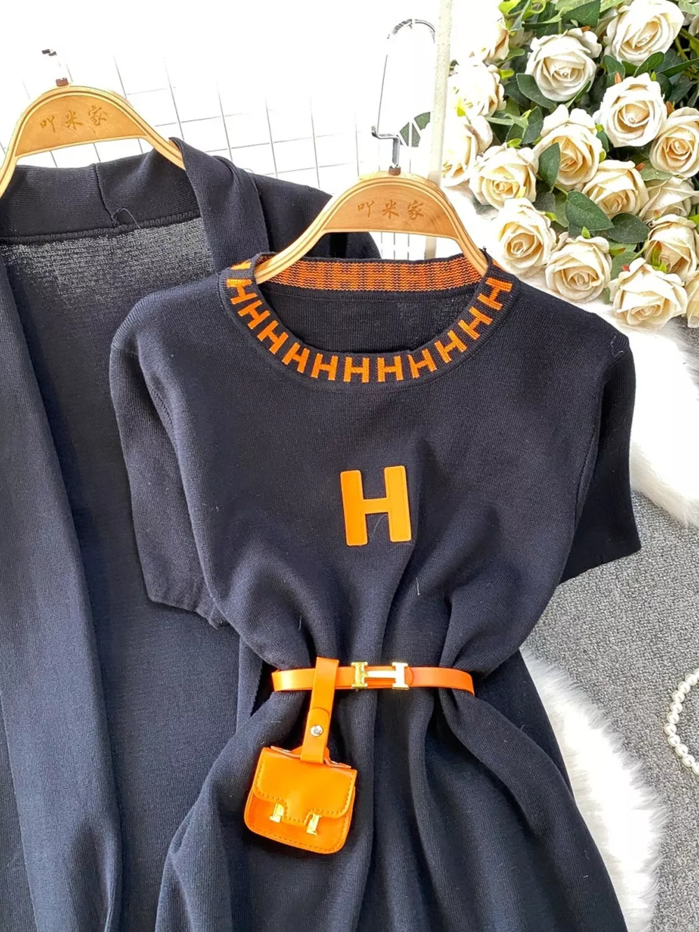 Round Neck Knitted Dress & Cardigan Set, image 3