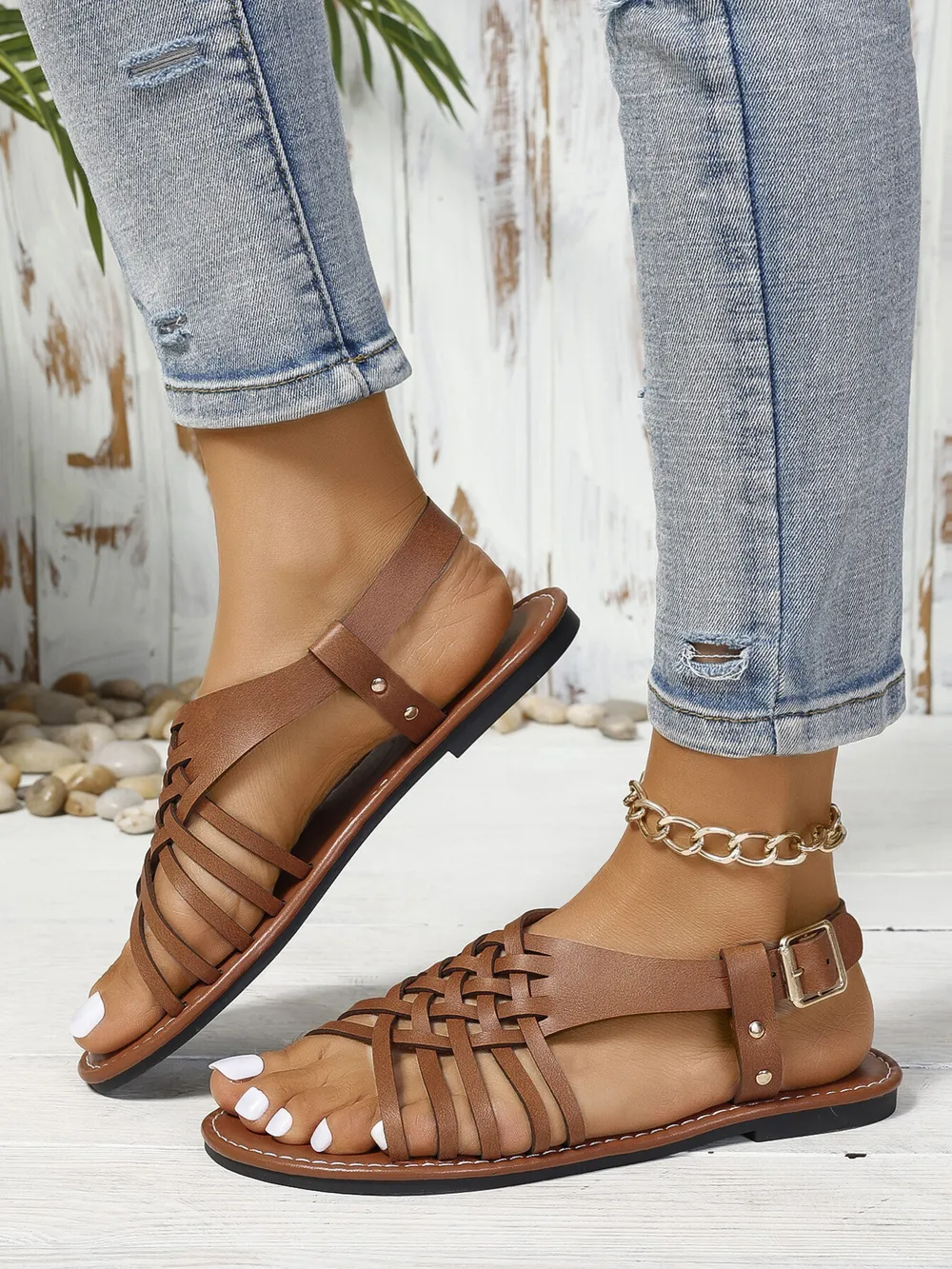 Woven Strappy Flat Sandals, image 8
