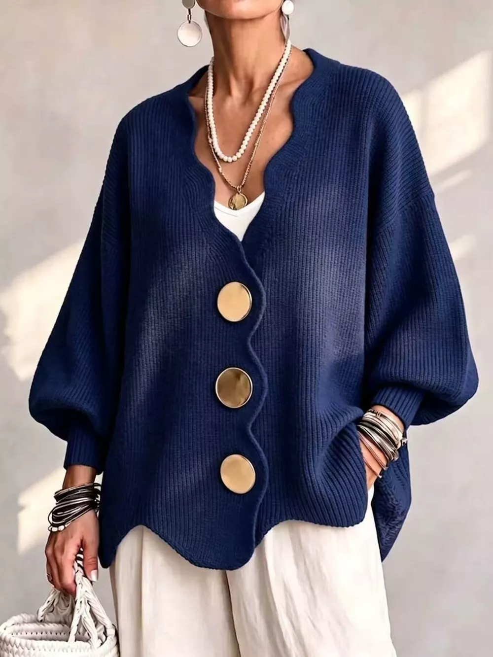 Full Size Scalloped-Edge Oversized Button-Down Cardigan Plus Size, image 19