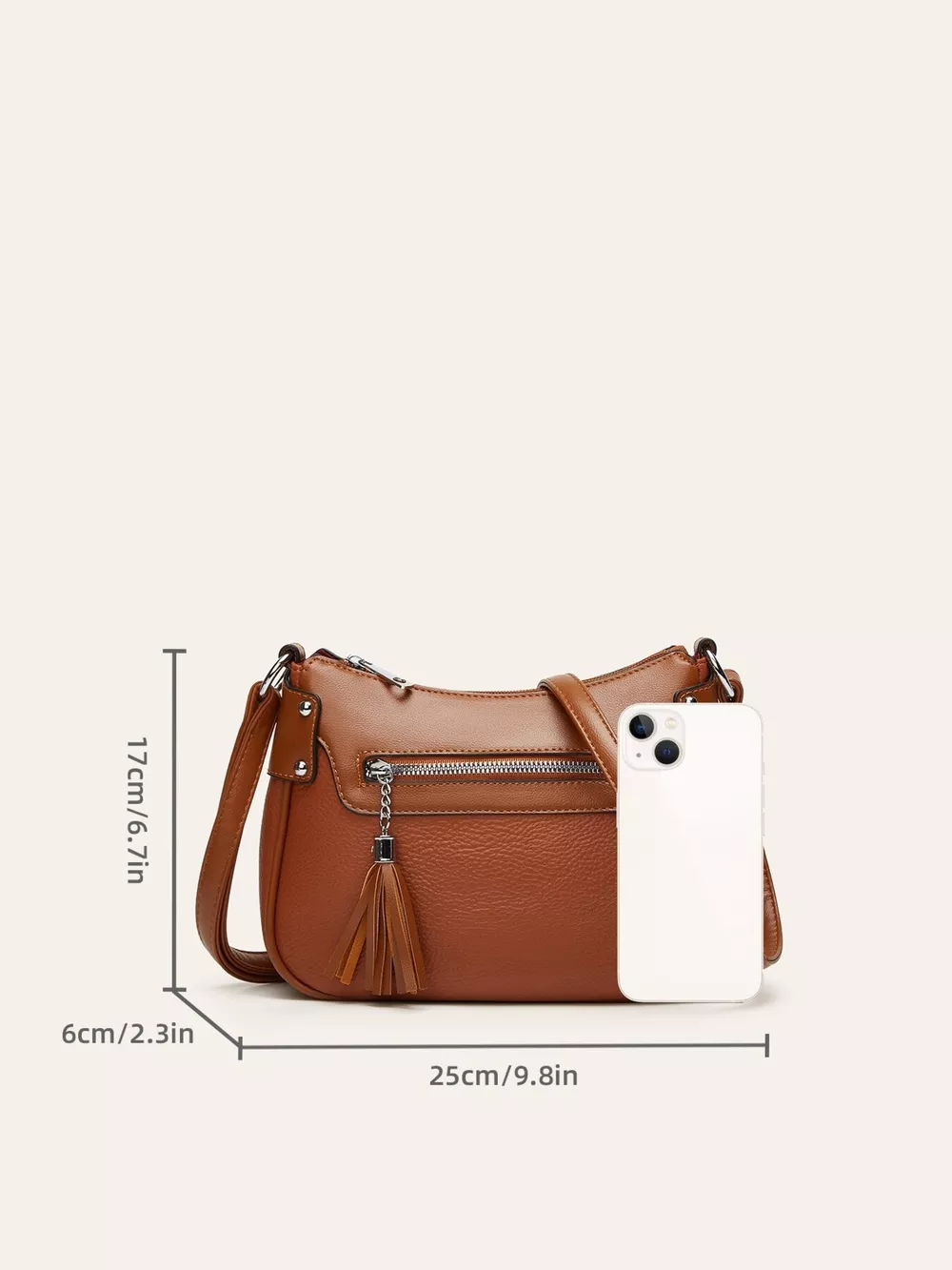 Tassel Decor PU Leather Crossbody Bag, image 5