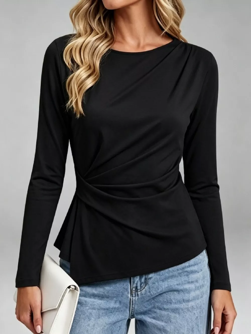 Ruched Waist Long Sleeve T-Shirt, image 7