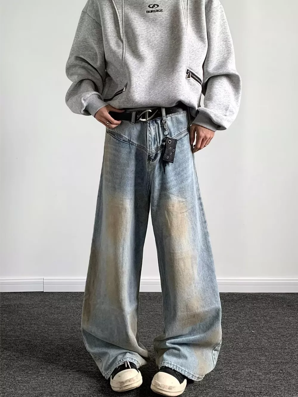 Men's Full Size Wash Wide Leg Jeans Plus Size