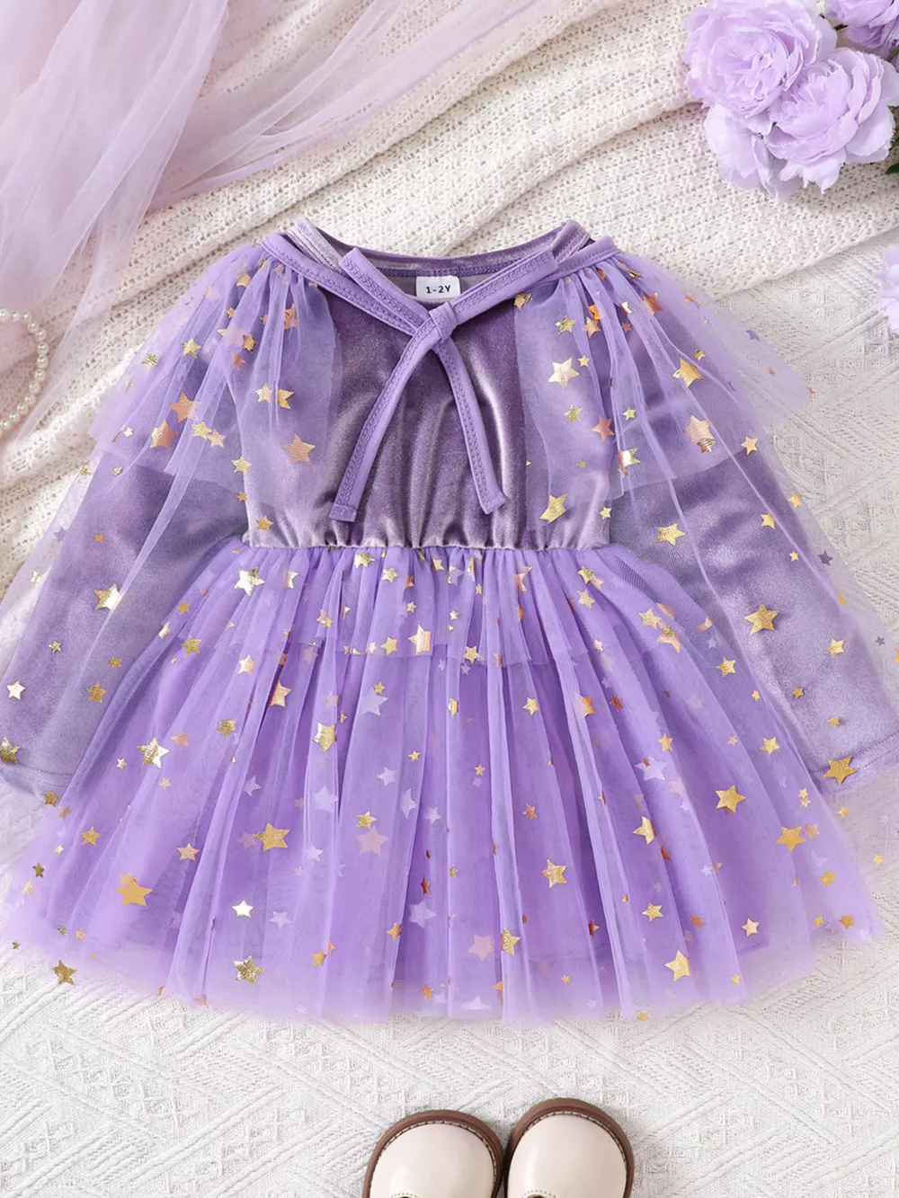 Children's Halloween Velvet Dress and Mesh Cape Set, image 2