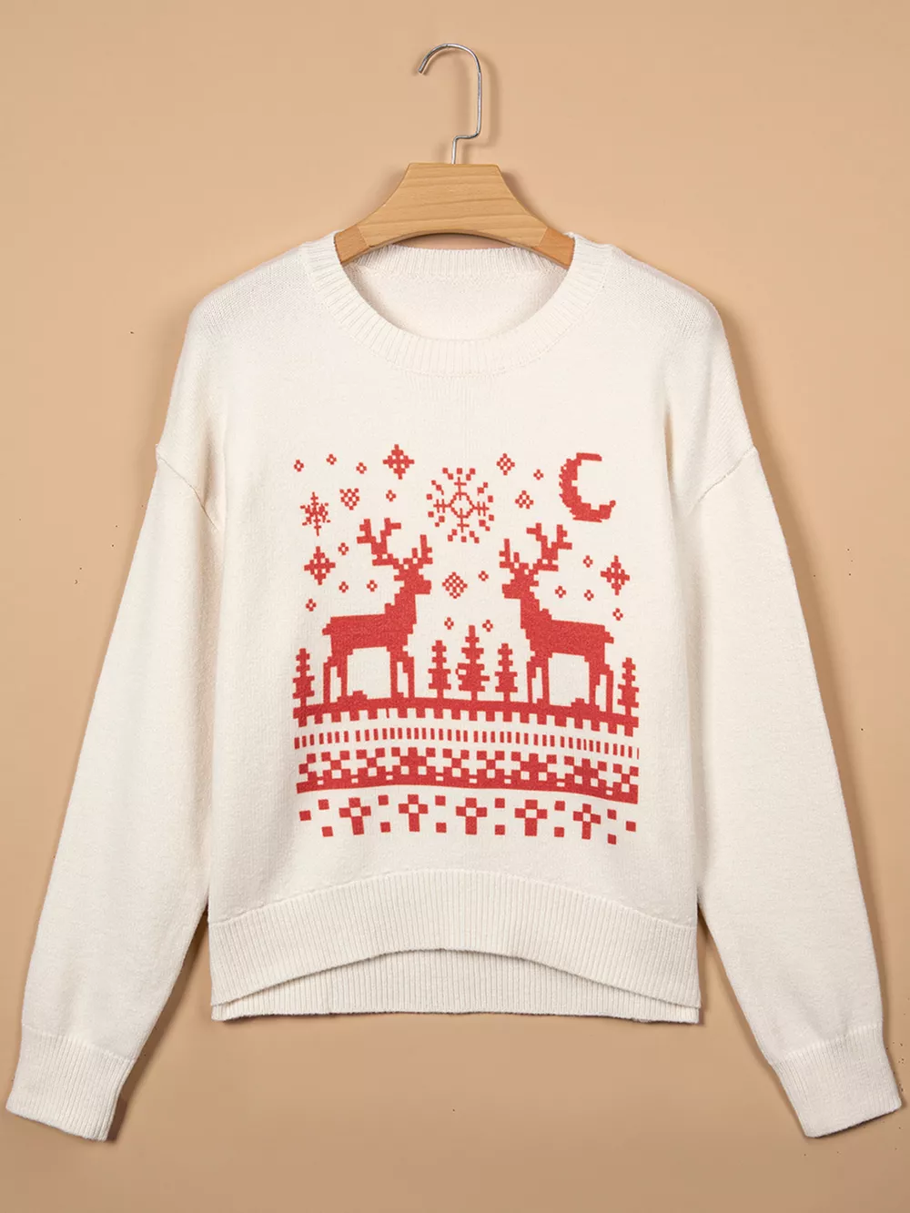Pixel Snowflake Reindeer Christmas Round Neck Casual Sweater, image 5