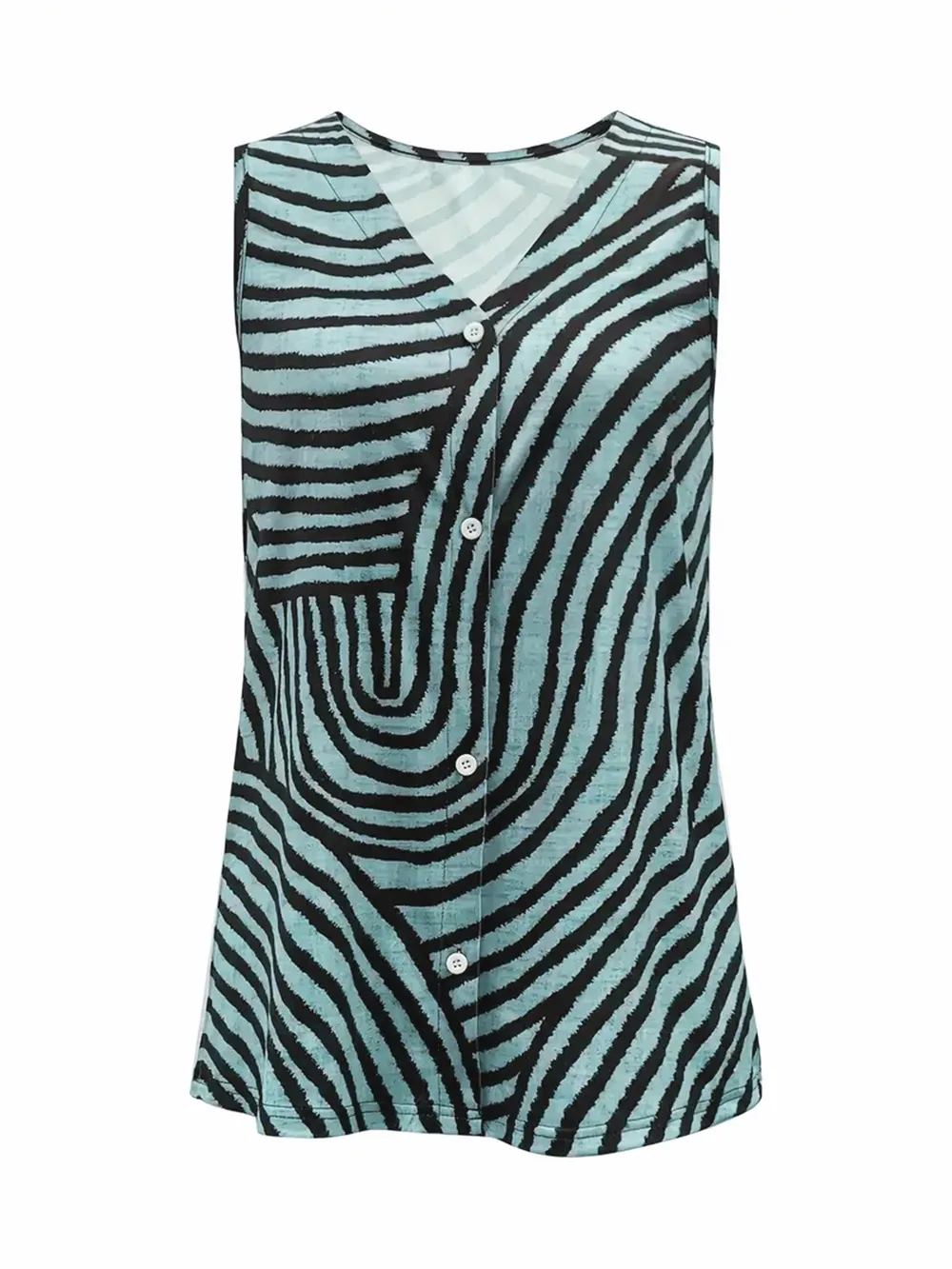 Sleeveless Zebra Print Button-Up Tank Top, image 9