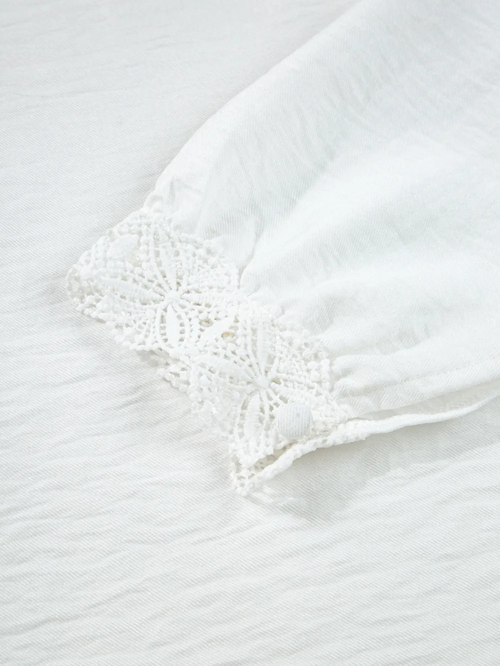 Lace Patchwork Buttoned Stand Neck Loose Shirt, image 8