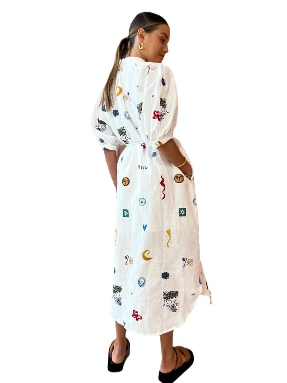 Printed Button Up Midi Shirt Dress, image 6