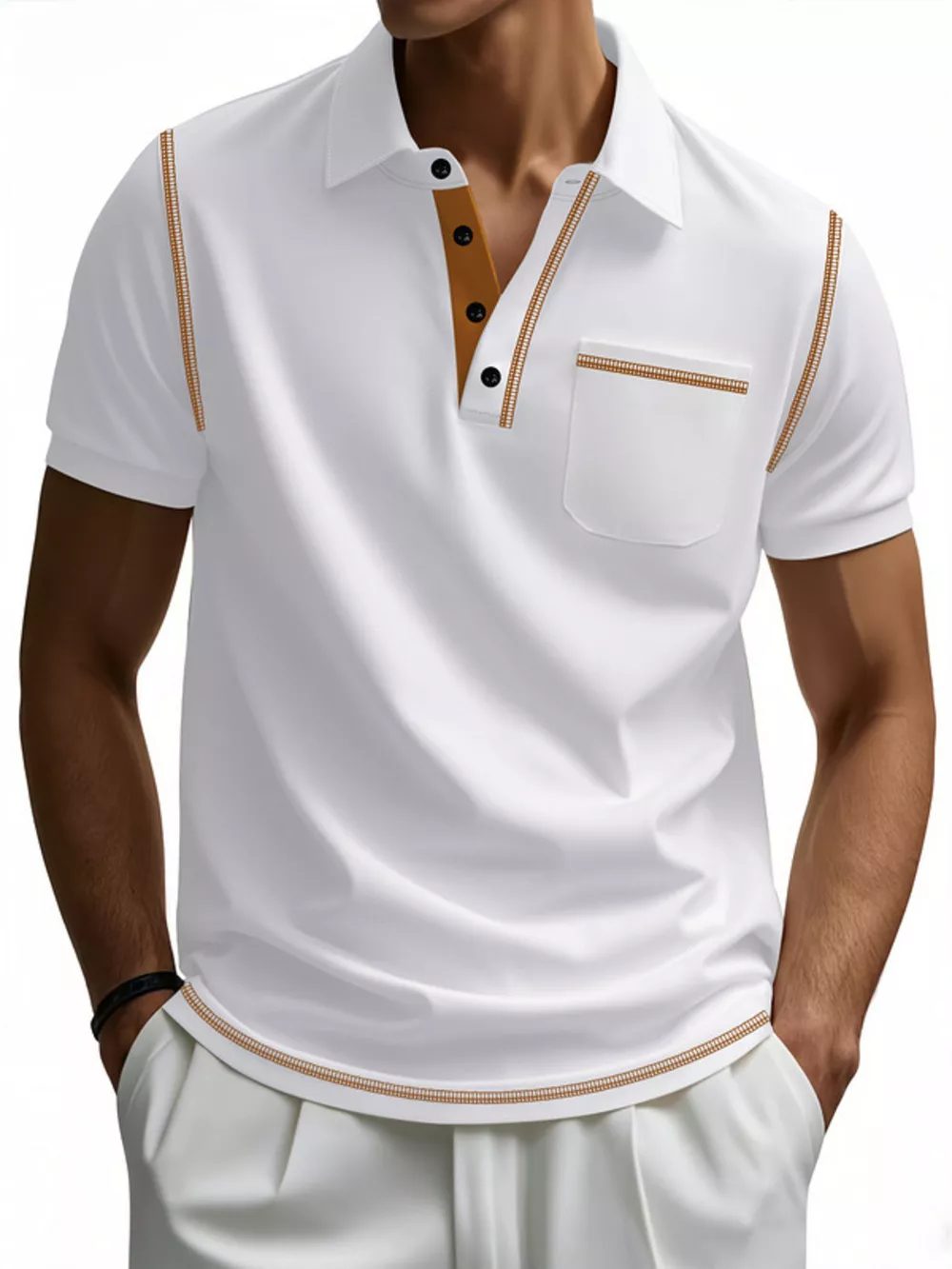 Men's Full Size Contrast Stitching Short Sleeve Top Plus Size, image 3