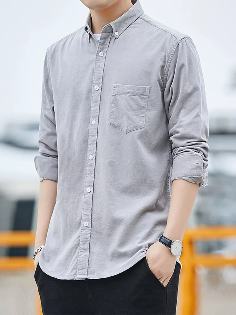 Men's Full Size Casual Corduroy Long Sleeve Shirt Plus Size, image 9