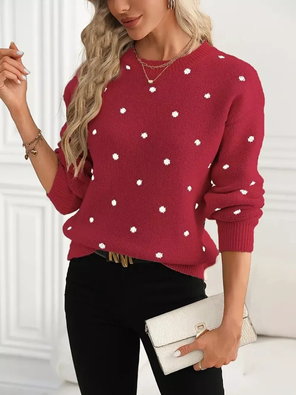 Polka Dot Round Neck Sweater, image 4