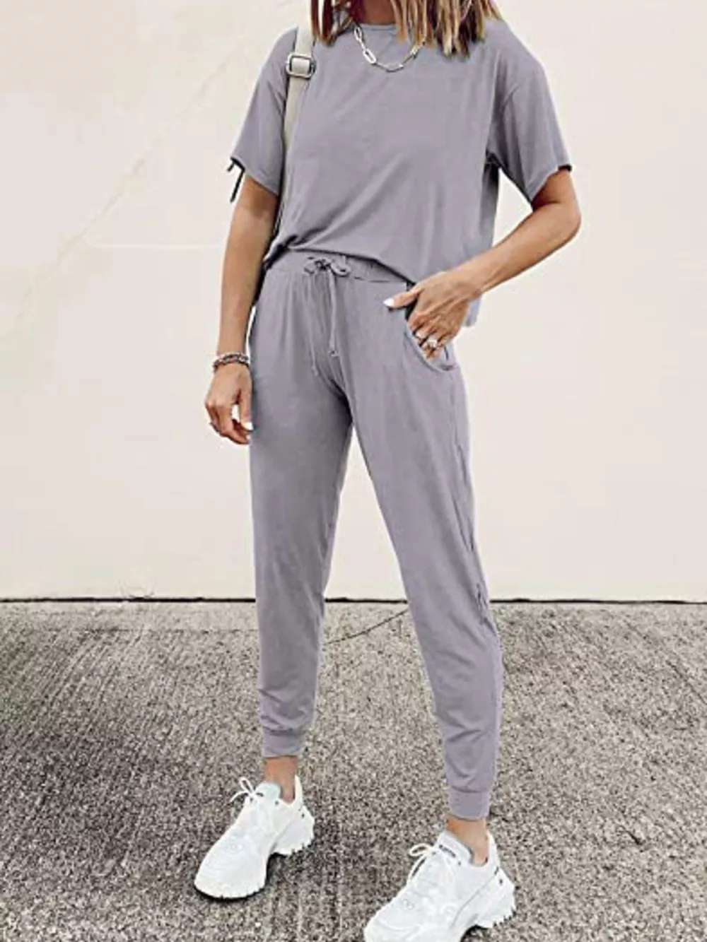 Full Size Round Neck Top and Drawstring Pants Set Plus Size, image 4