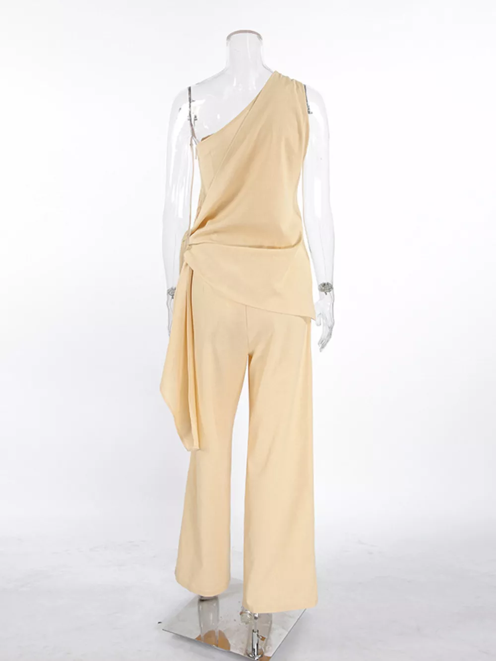 One-Shoulder Tie-Waist Top and Wide-Leg Pants Set, image 10