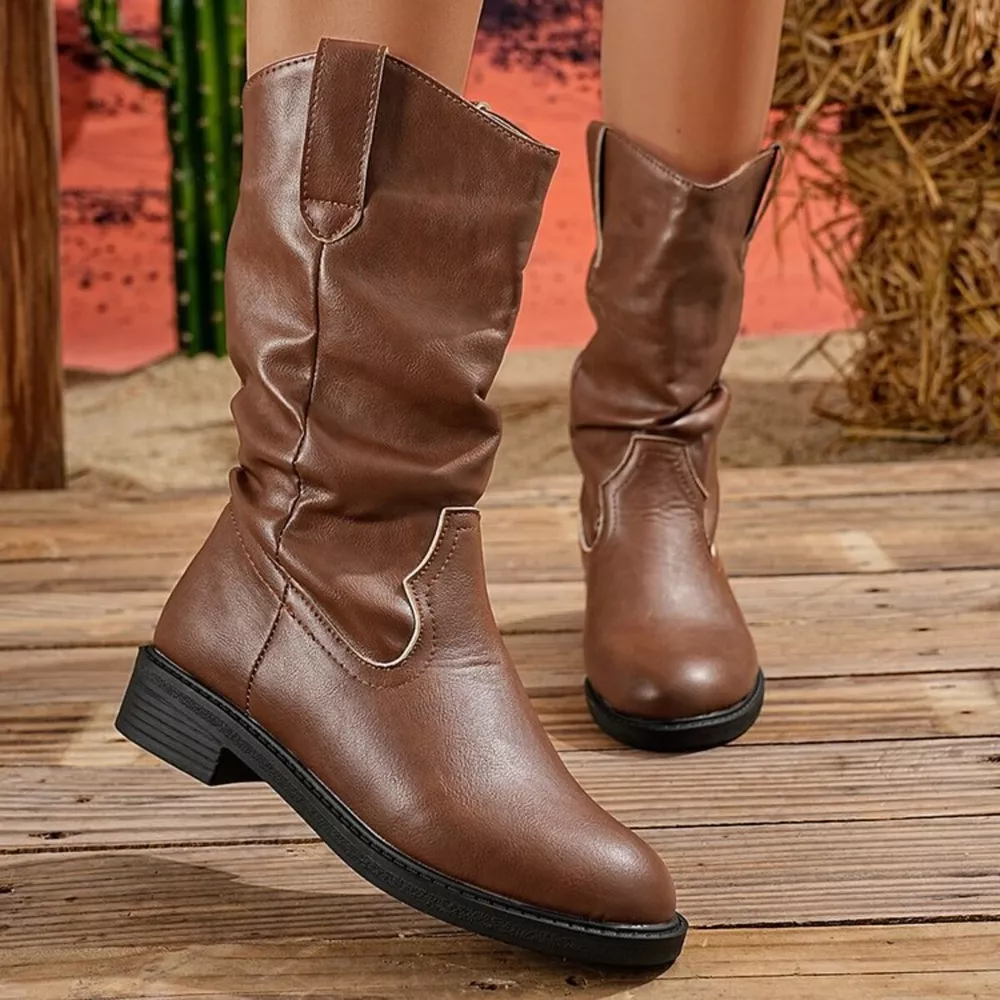 Round Toe Block Heels Boots, image 2