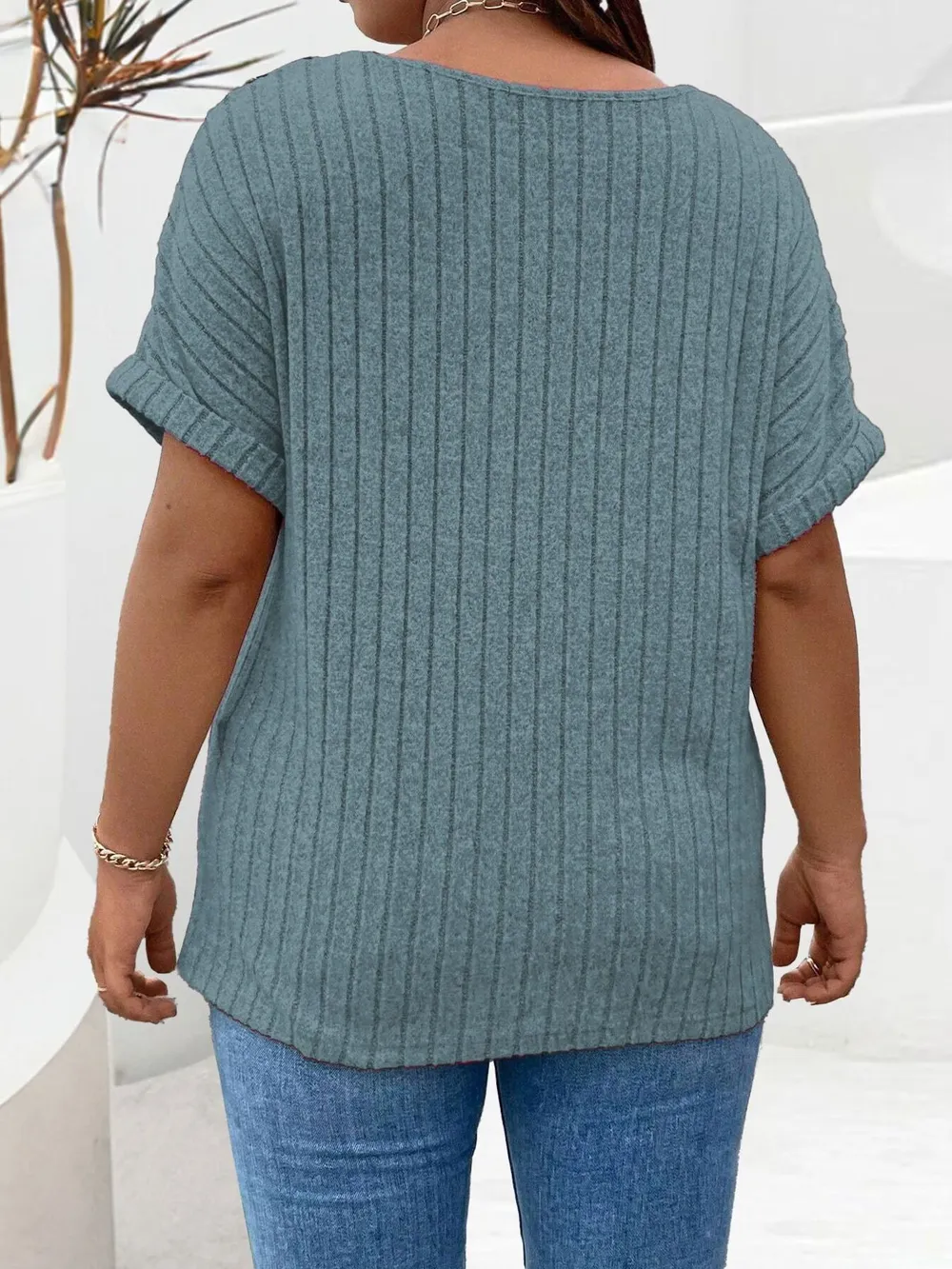 Plus Size Ribbed Half Zip Relaxed Fit T-Shirt, image 17