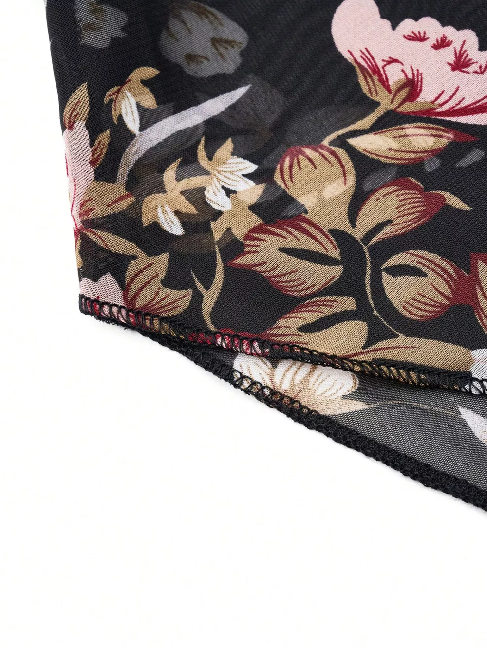 Sheer Floral Print Round Neck Blouse, image 3