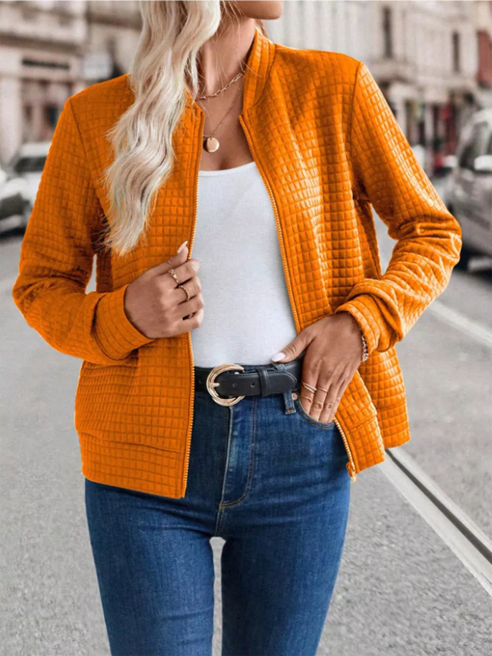 Textured Zip-Up Long Sleeve Jacket, image 8