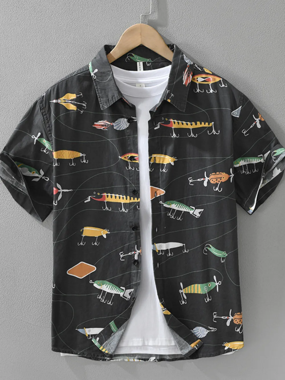 Men's Plus Size Printed Button Up Short Sleeve Shirt