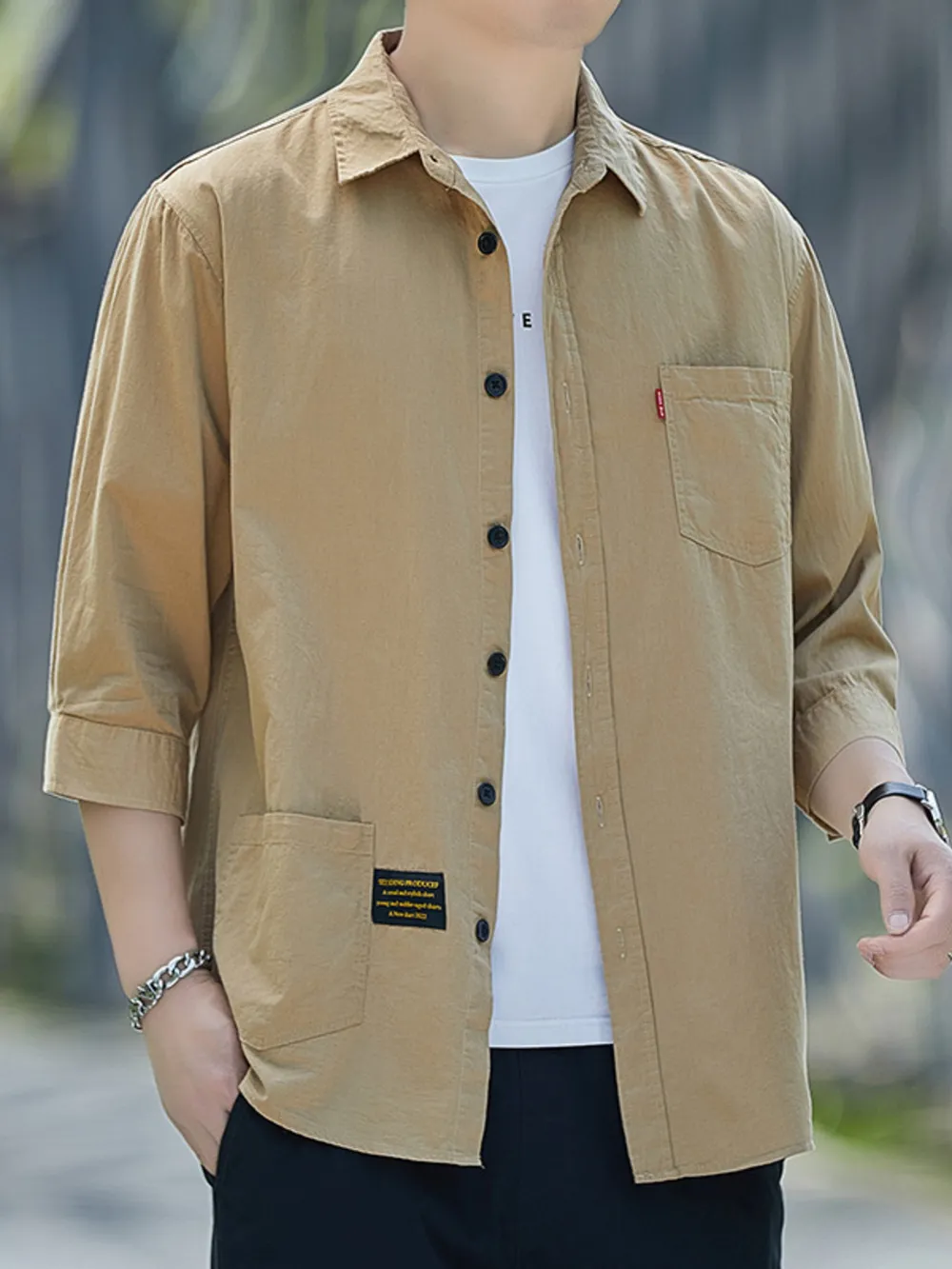 Men's Plus Size Button Up 3/4 Sleeve Shirt, image 5