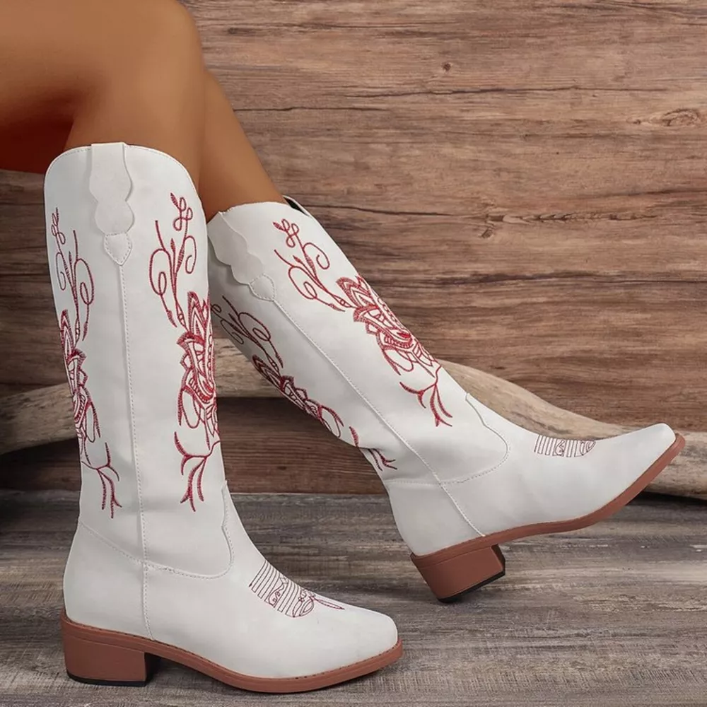 Embroidered Block Heels Boots, image 9