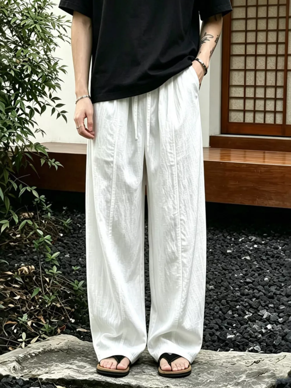 Men's Plus Size Wide Leg Pants with Drawstring Waist, image 5