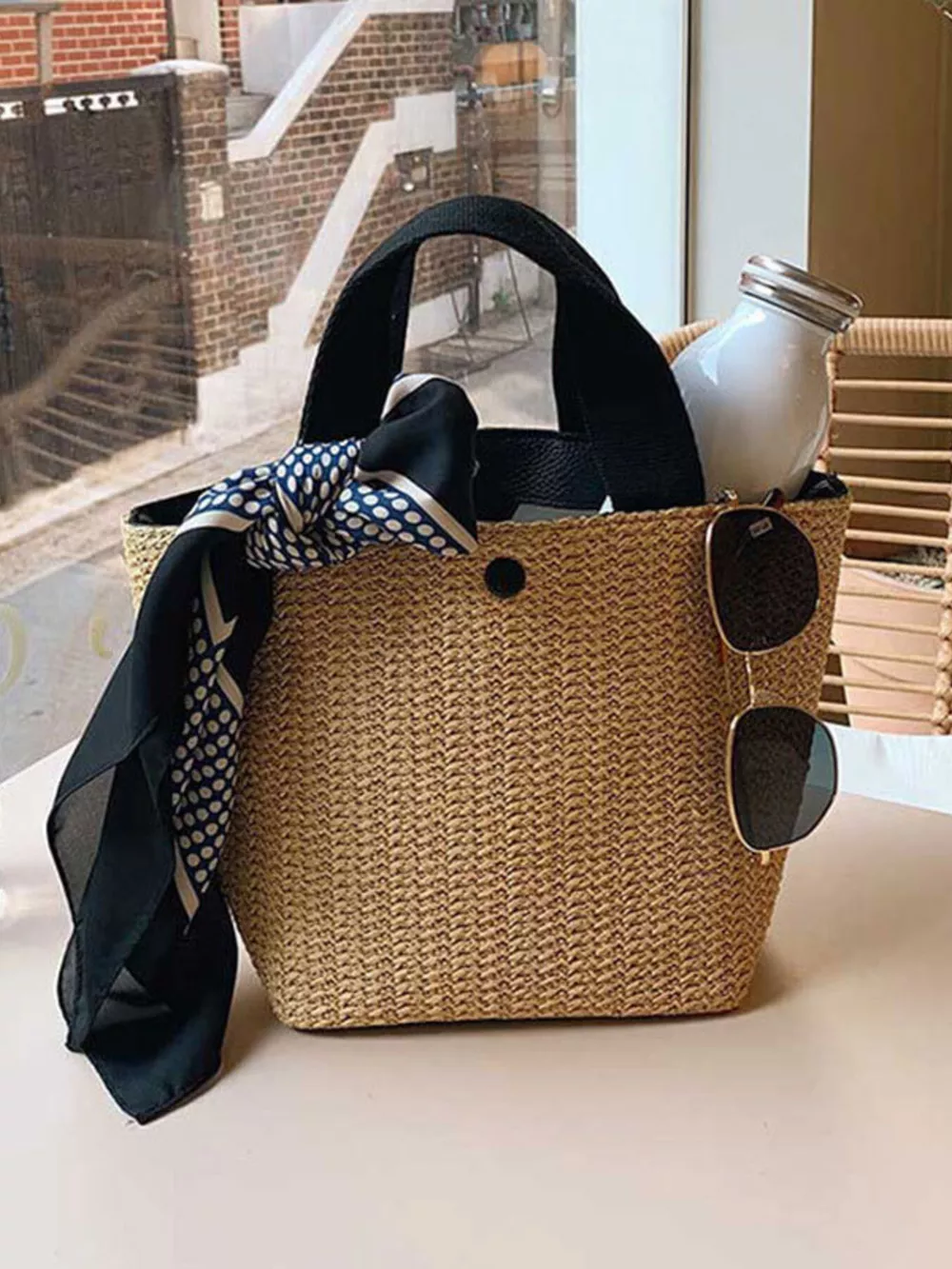 Woven Straw Tote Bag, image 3