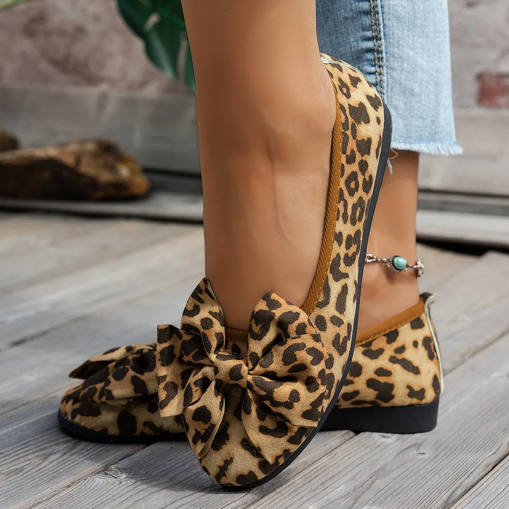 Leopard Bow Flat Slip-Ons, image 4
