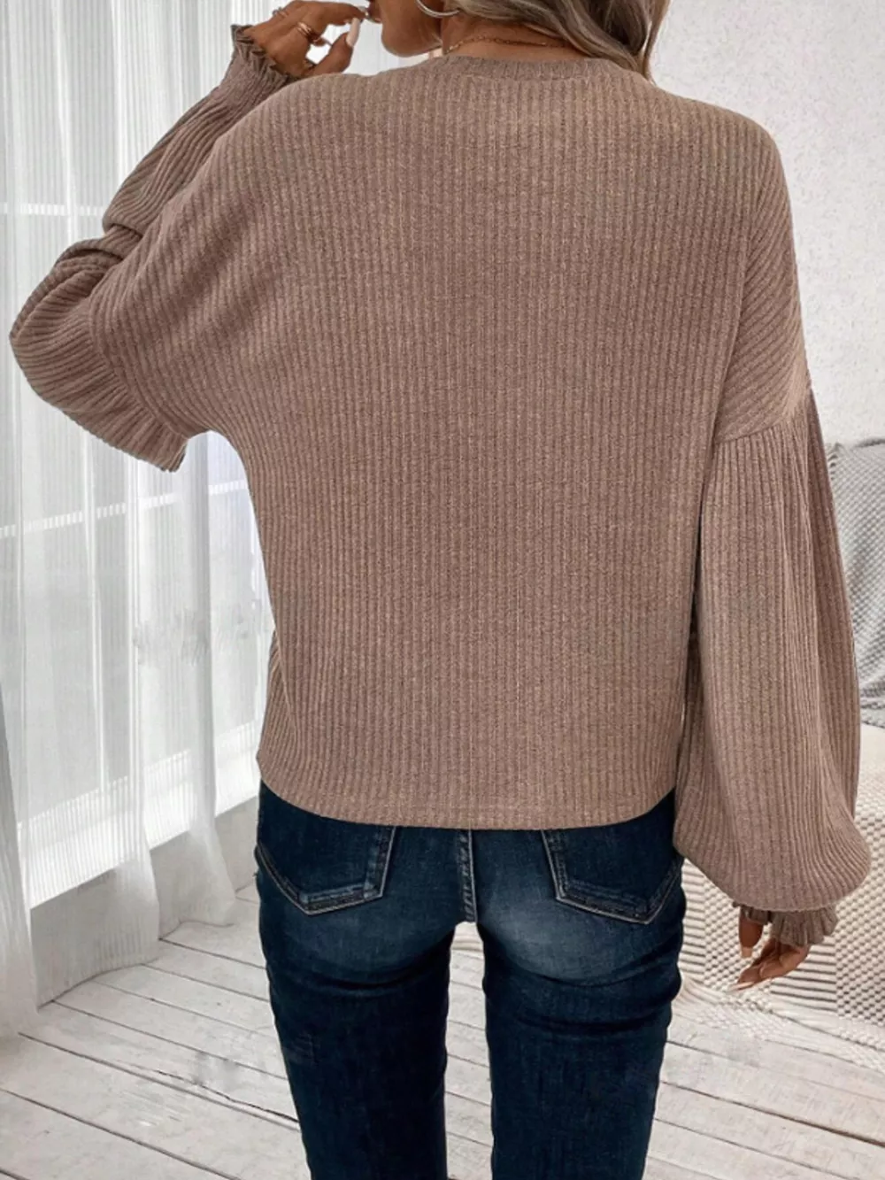 Ribbed Knit Long Sleeve T-Shirt, image 12