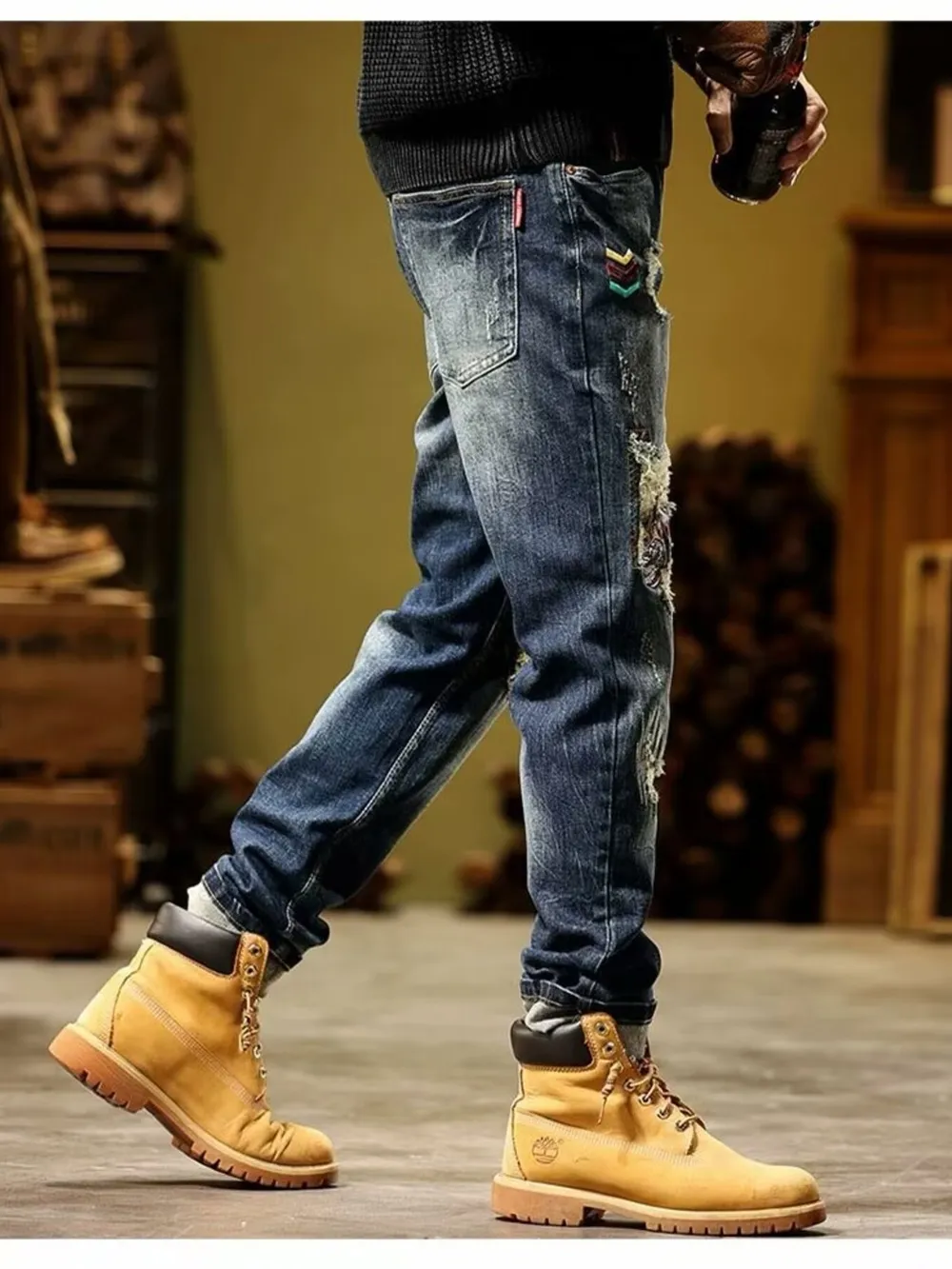 Men's Full Size Distressed Wash Slim Fit Jeans Plus Size, image 3