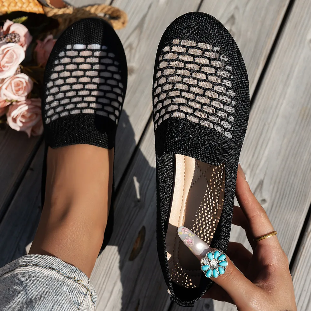 Mesh Breathable Slip-On Loafers with Perforated Design, image 2