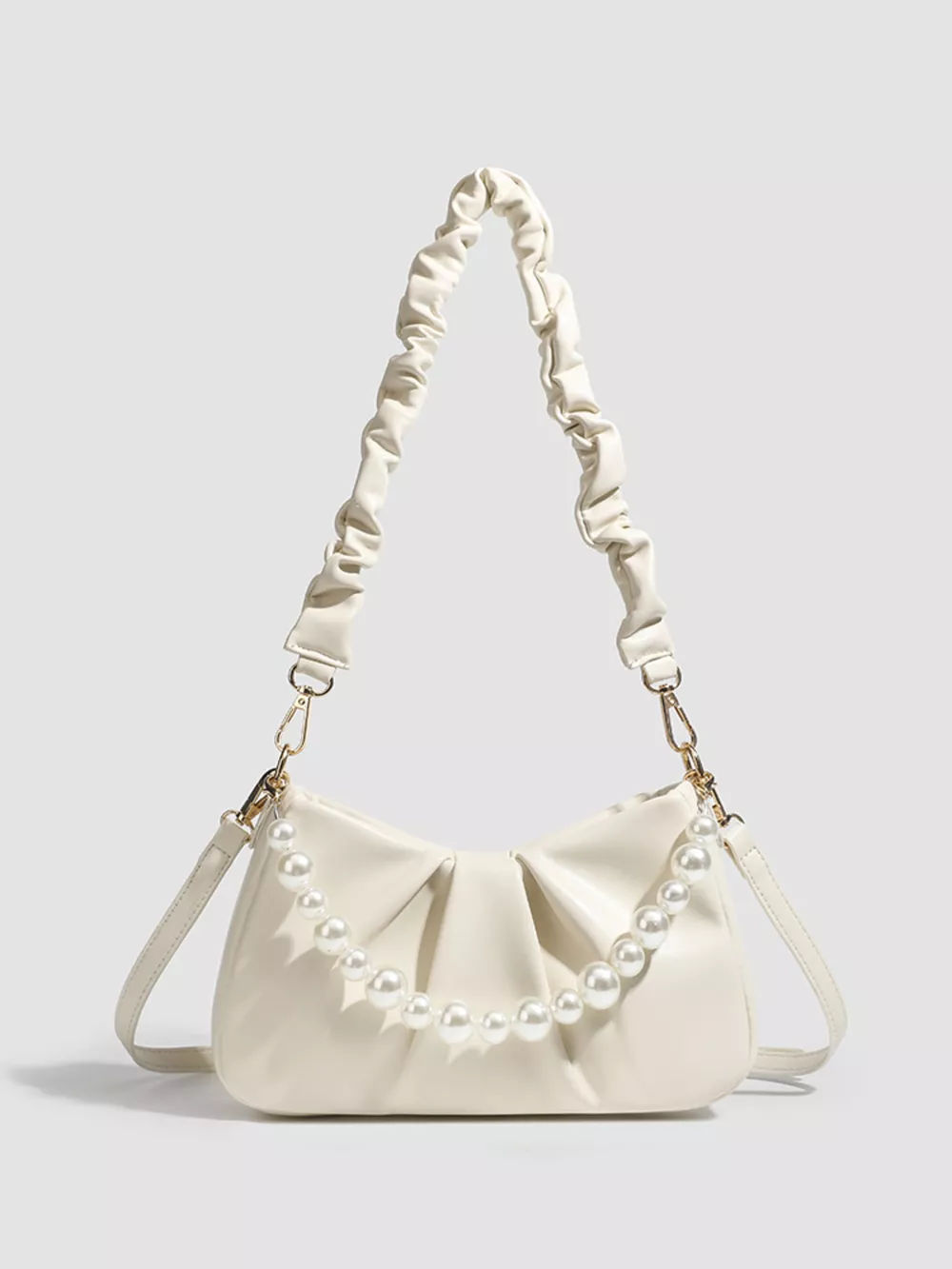 Ruched Handle Pearl Decor Crossbody Bag