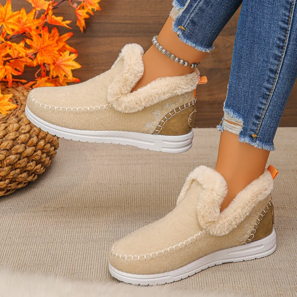 Round Toe Fleece-Lined Ankle Boots, image 3