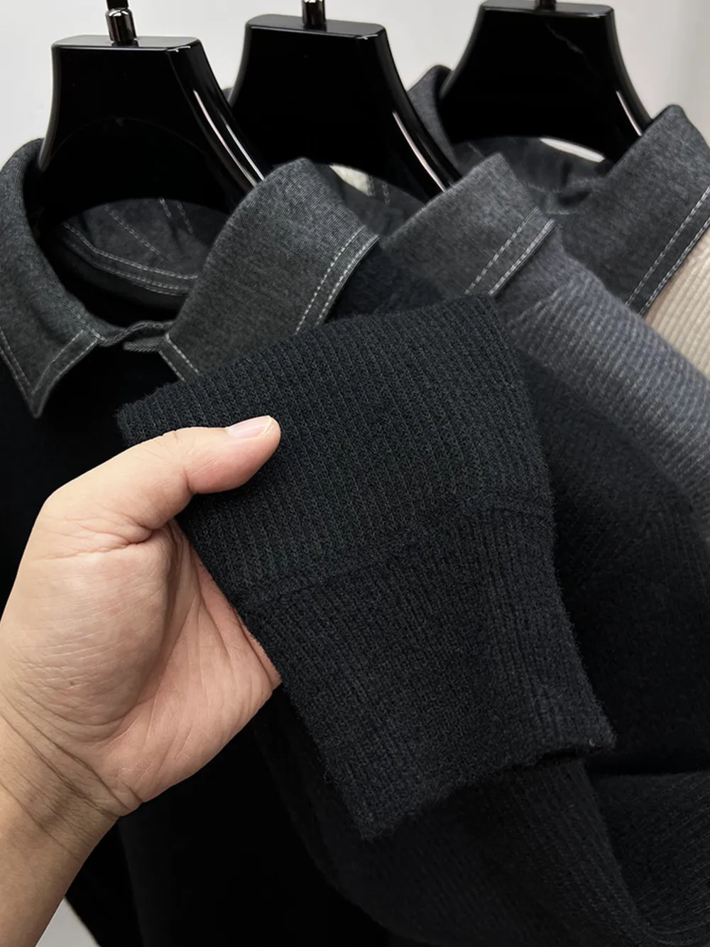 Men's Plus Size Ribbed Knit Collared Neck Sweater, image 5