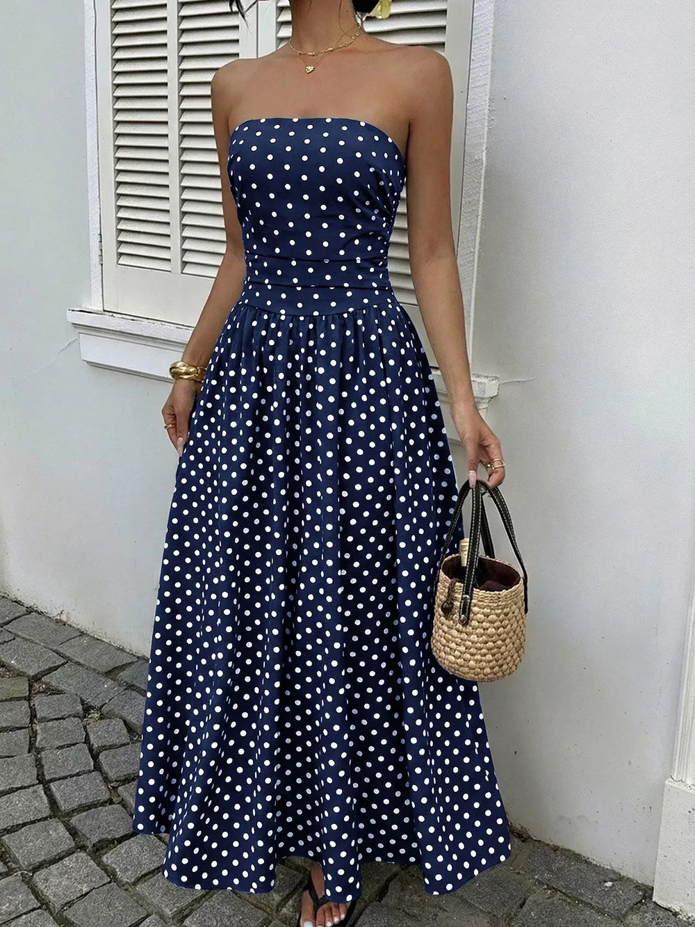 Polka Dot Tube A-Line Dress, image 10
