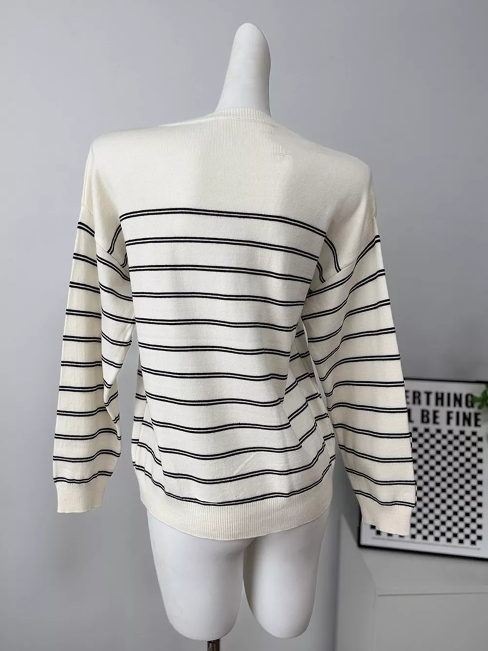 Classic Striped Crewneck Knit Top with Layered Sweater Detail, image 3