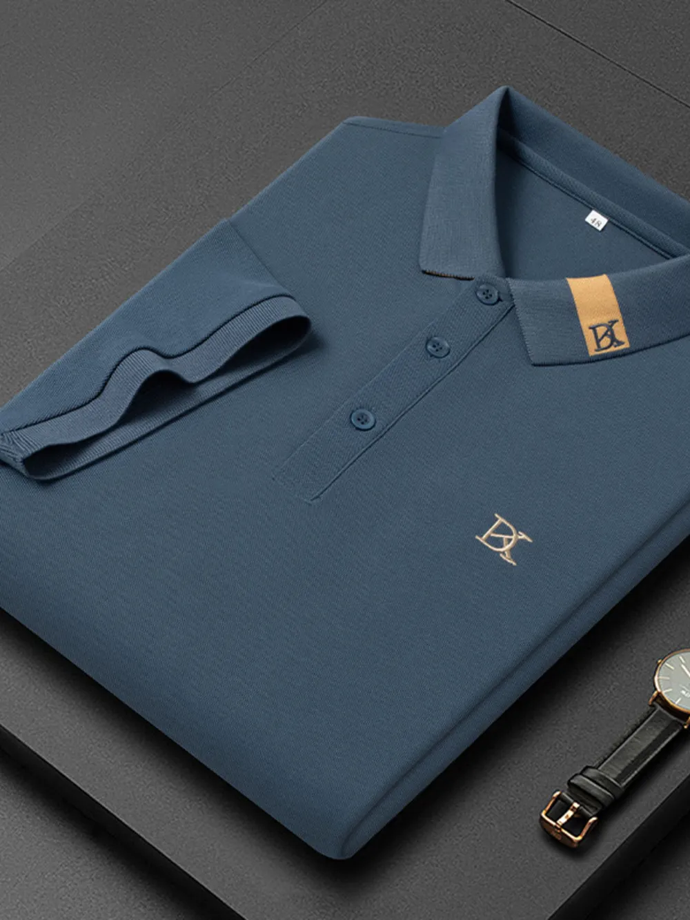 Men's Plus Size Short Sleeve Embroidered Detail Polo, image 3